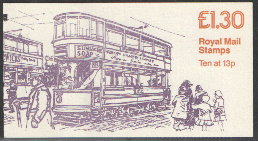 (image for) FL6B / DB7(29)A + BMB Perf E1 £1.30 Trams No.4 Right Margin Folded Booklet